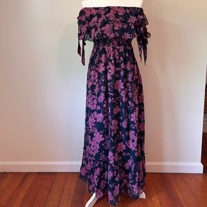 Purple/navy off-shoulder maxi dress